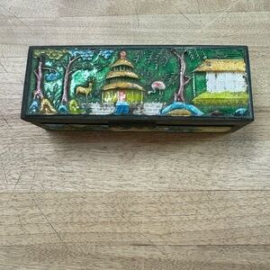 Vintage Chinese Cloisonné Brass Trinket Box With Lid